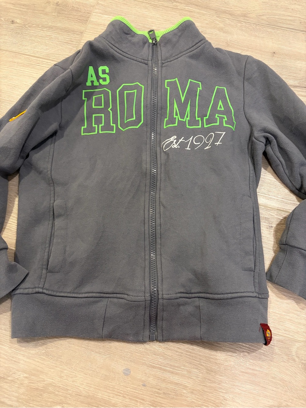Roma Kids Gray Zip-Up Hoodie with Neon Green Lettering